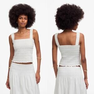 Madewell Women's Cotton Squareneck Poplin Smocked Tank NV568 White Size S NWT